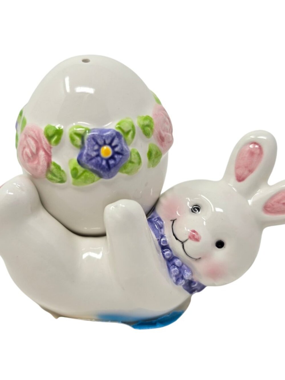 Vtg New Hallmark Studio B Easter Bunny Holding Egg Salt & Pepper Shakers Ceramic